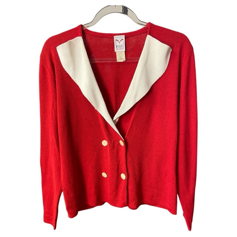 MONDI Vintage 90s Red & Off-White cardigan sweater size 40/M